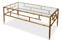 Oriental Revival Gold Faux Bamboo Metal Coffee Table - Ornate Home