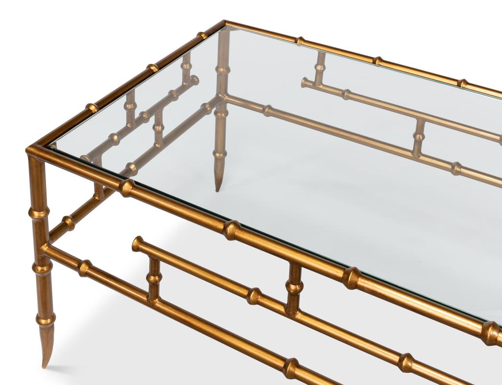 Oriental Revival Gold Faux Bamboo Metal Coffee Table - Ornate Home