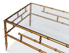 Oriental Revival Gold Faux Bamboo Metal Coffee Table - Ornate Home