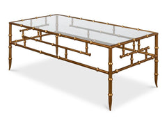 Oriental Revival Gold Faux Bamboo Metal Coffee Table - Ornate Home