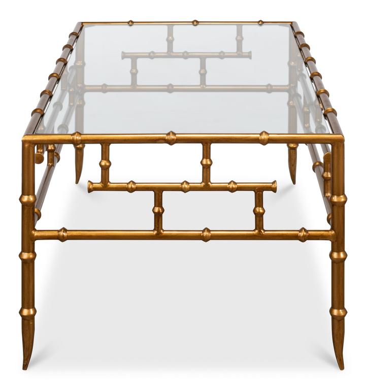 Oriental Revival Gold Faux Bamboo Metal Coffee Table - Ornate Home