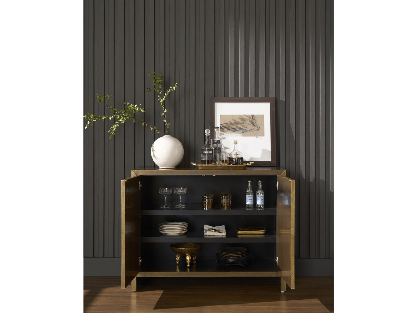 Origami Aged Gold Hall Chest - Ornate Home
