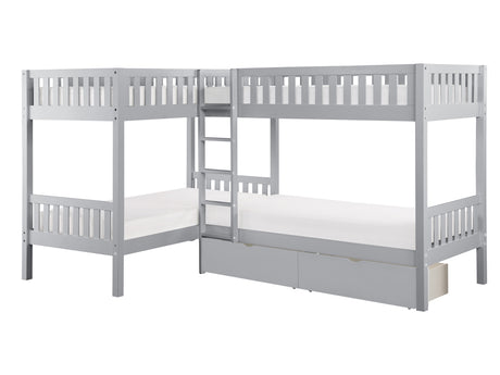Orion Gray Corner Bunk Bed With Storage Boxes - Ornate Home