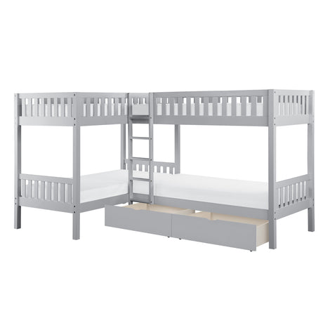 Orion Gray Corner Bunk Bed With Storage Boxes - Ornate Home