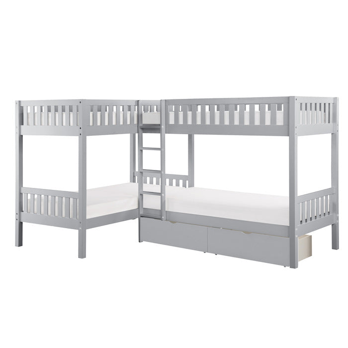 Orion Gray Corner Bunk Bed With Storage Boxes - Ornate Home