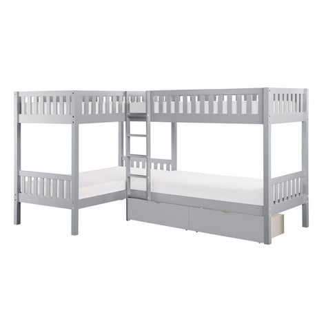 Orion Gray Corner Bunk Bed With Storage Boxes - Ornate Home