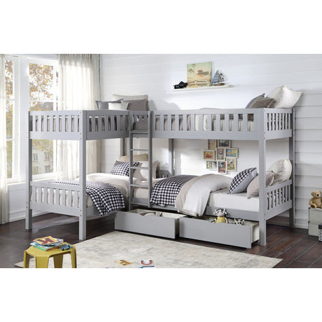 Orion Gray Corner Bunk Bed With Storage Boxes - Ornate Home