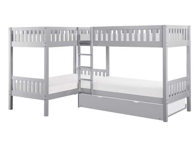 Orion Gray Corner Bunk Bed with Twin Trundle - Ornate Home