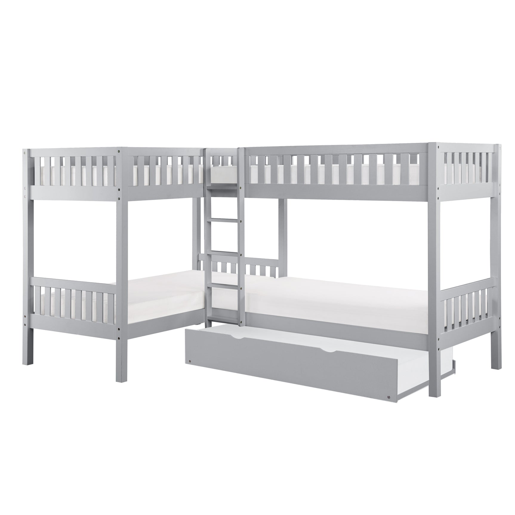 Orion Gray Corner Bunk Bed with Twin Trundle - Ornate Home