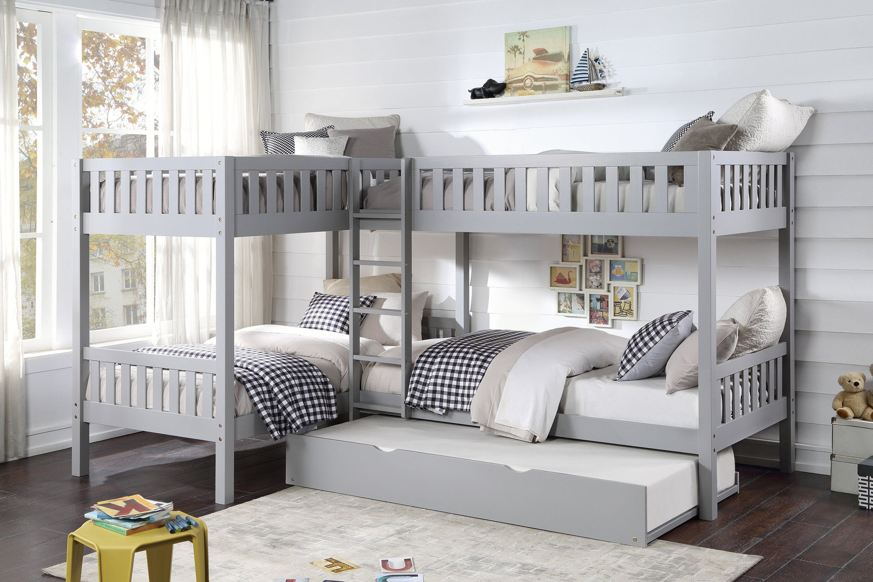 Orion Gray Corner Bunk Bed with Twin Trundle - Ornate Home
