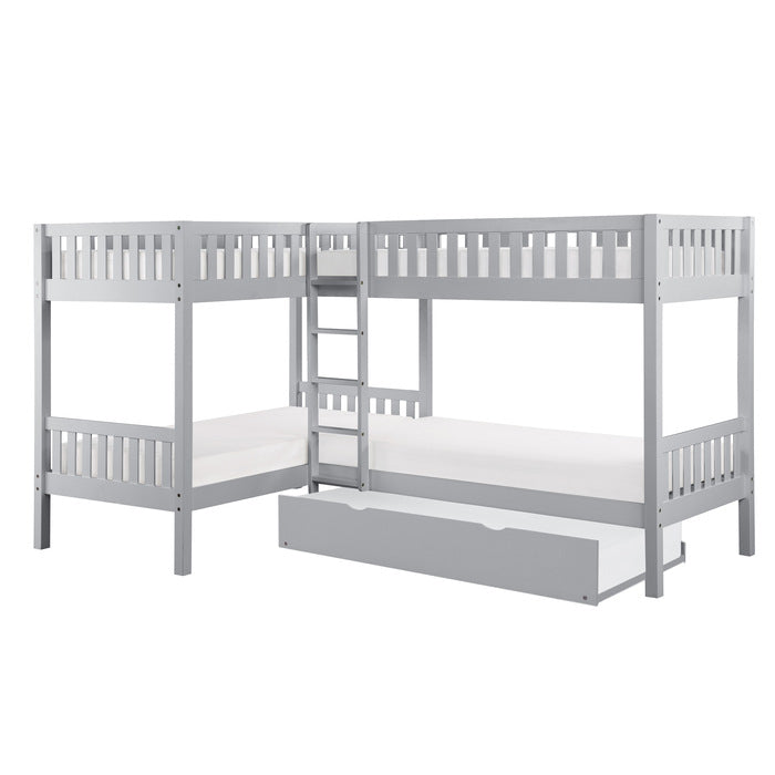 Orion Gray Corner Bunk Bed with Twin Trundle - Ornate Home