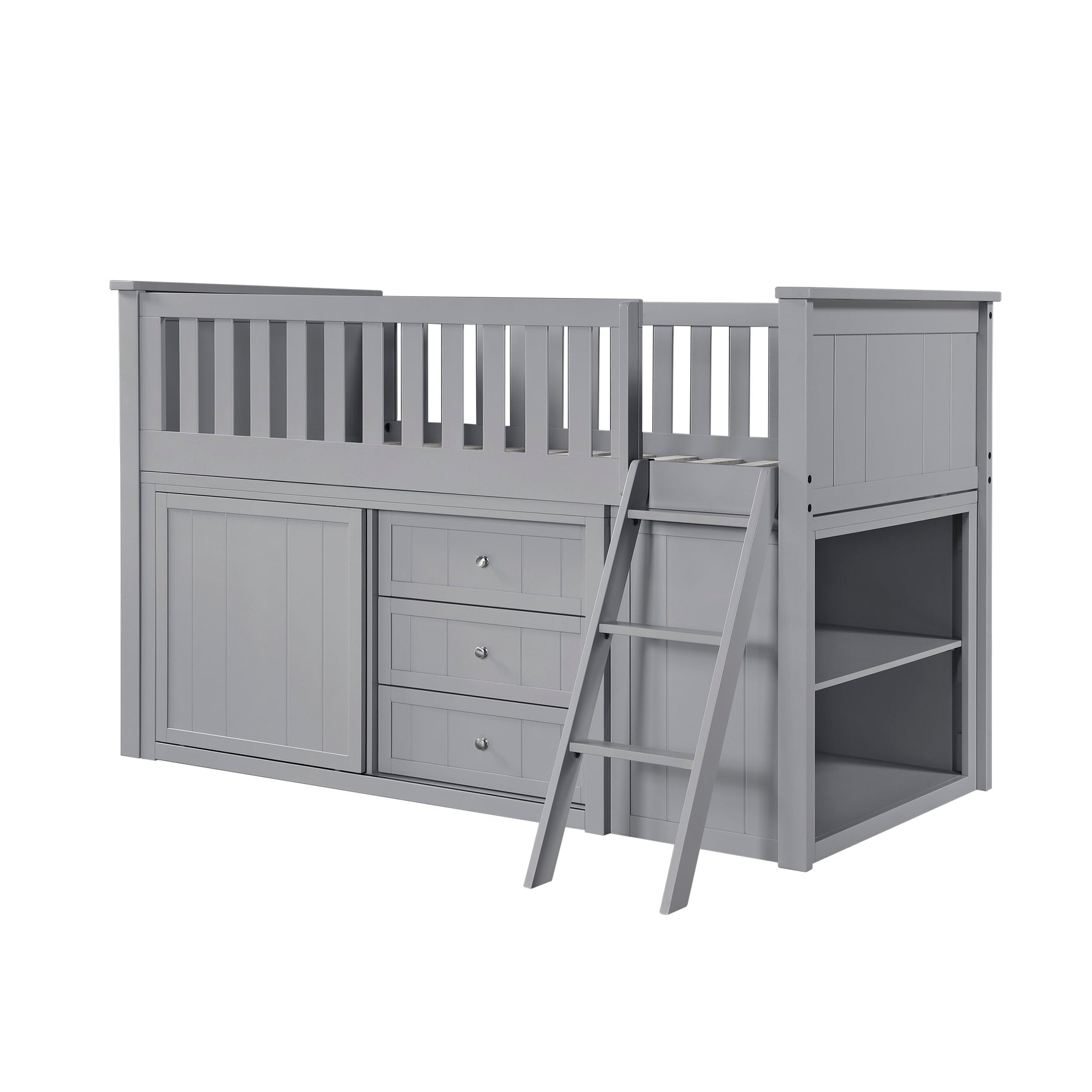 Orion Gray Low Loft Bunk with Bookcase & 2 Dressers - Ornate Home
