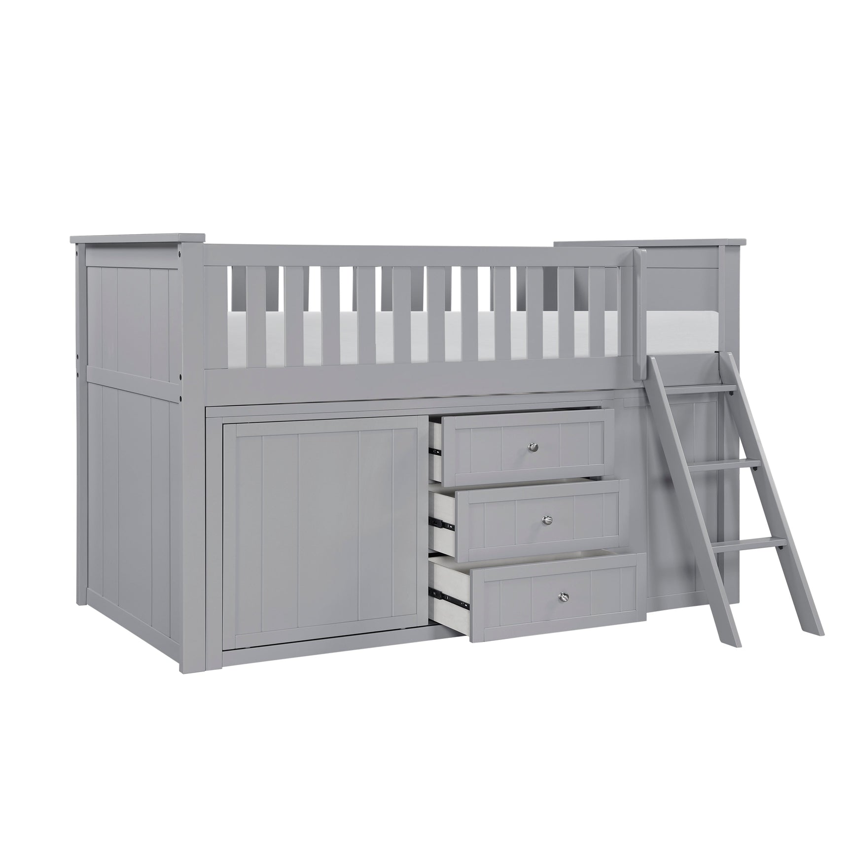 Orion Gray Low Loft Bunk with Bookcase & 2 Dressers - Ornate Home