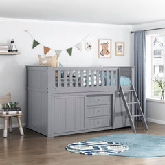 Orion Gray Low Loft Bunk with Bookcase & 2 Dressers - Ornate Home