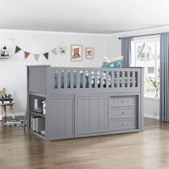 Orion Gray Low Loft Bunk with Bookcase & 2 Dressers - Ornate Home