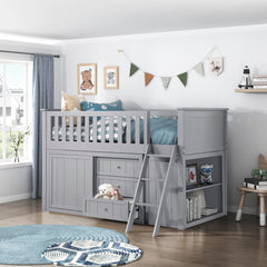 Orion Gray Low Loft Bunk with Bookcase&Dresser - Ornate Home