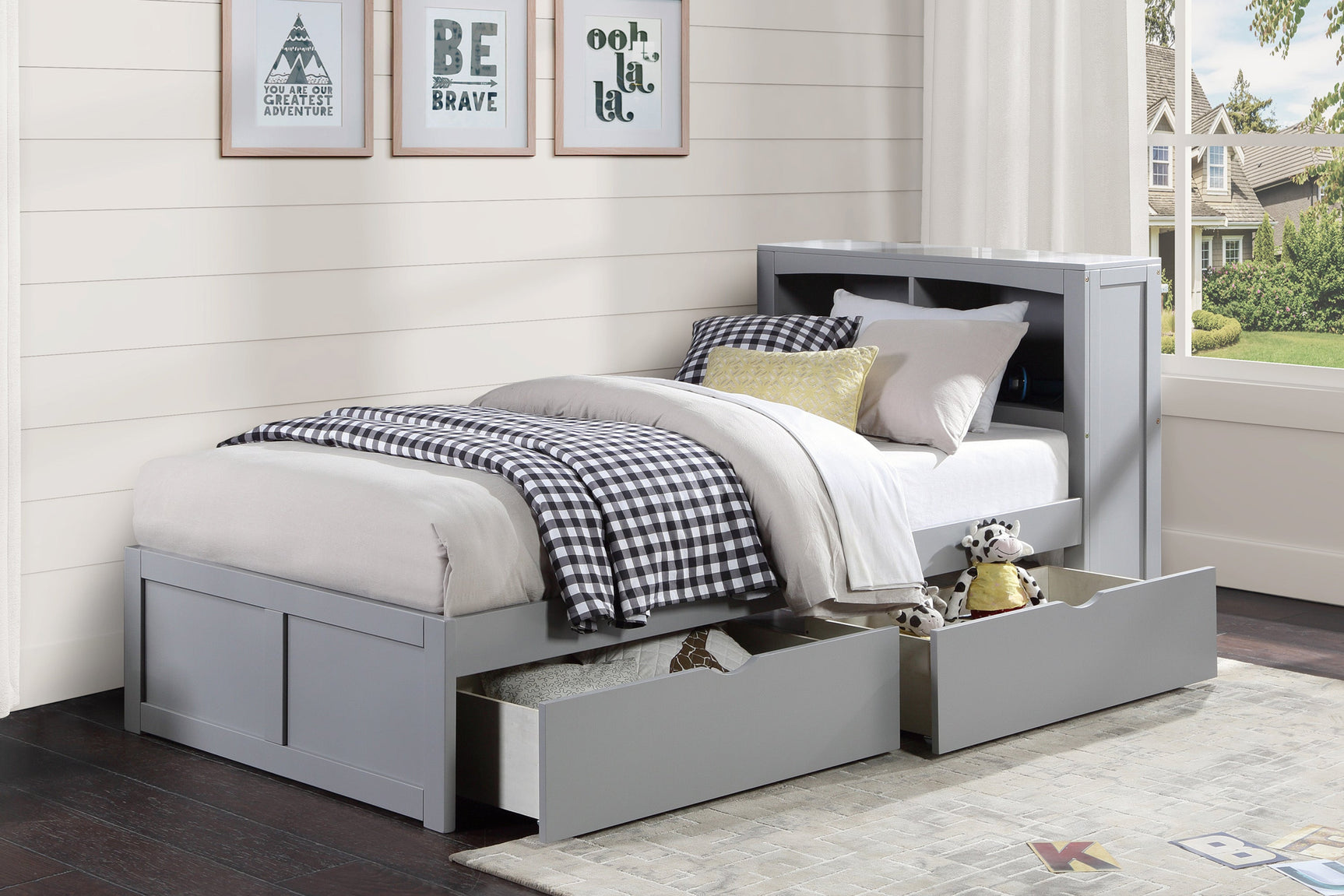 Orion Gray Twin Bookcase Bed - Ornate Home