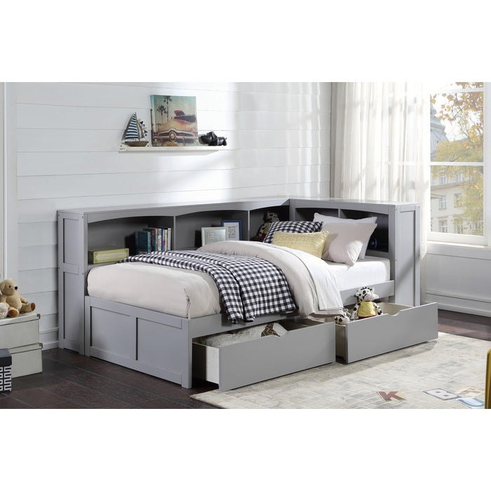Orion Gray Twin Bookcase Corner Bed - Ornate Home