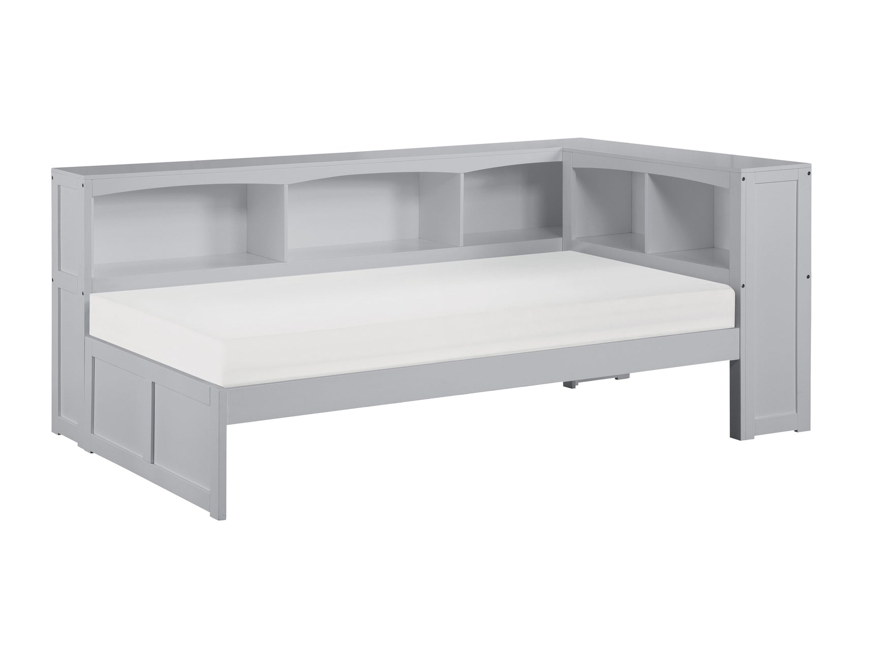 Orion Gray Twin Bookcase Corner Platform Bed - Ornate Home