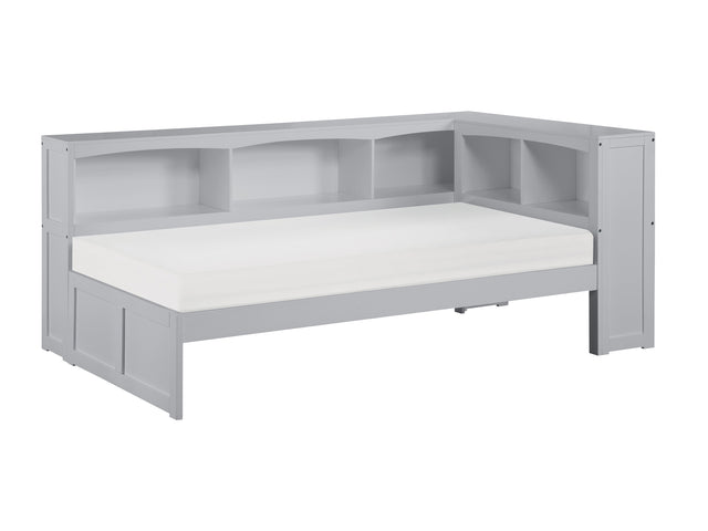 Orion Gray Twin Bookcase Corner Platform Bed - Ornate Home