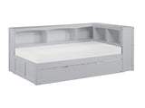 Orion Gray Twin Bookcase Corner Platform Bed with Twin Trundle - Ornate Home