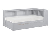 Orion Gray Twin Bookcase Corner Platform Bed with Twin Trundle - Ornate Home