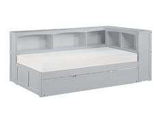 Orion Gray Twin Bookcase Corner Platform Bed with Twin Trundle - Ornate Home