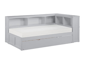 Orion Gray Twin Bookcase Corner Platform Bed with Twin Trundle - Ornate Home