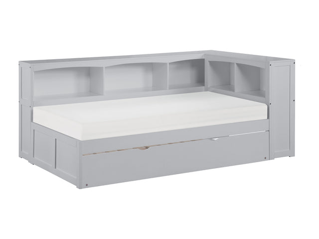 Orion Gray Twin Bookcase Corner Platform Bed with Twin Trundle - Ornate Home
