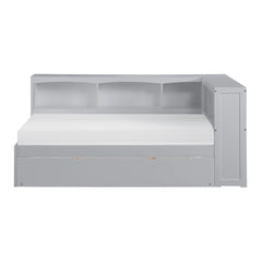 Orion Gray Twin Bookcase Corner Platform Bed with Twin Trundle - Ornate Home