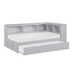 Orion Gray Twin Bookcase Corner Platform Bed with Twin Trundle - Ornate Home