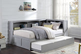 Orion Gray Twin Bookcase Corner Platform Bed with Twin Trundle - Ornate Home