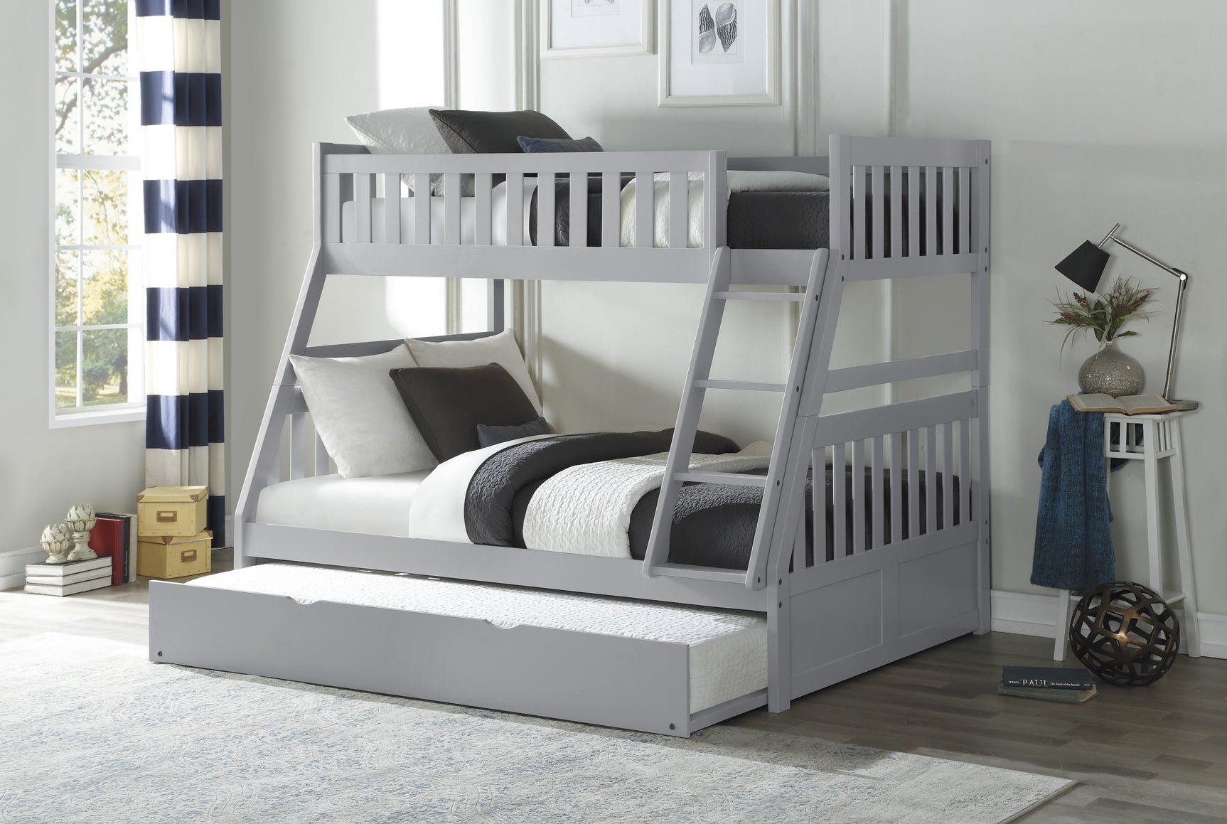 Orion Gray Twin/Full Bunk Bed with Twin Trundle - Ornate Home