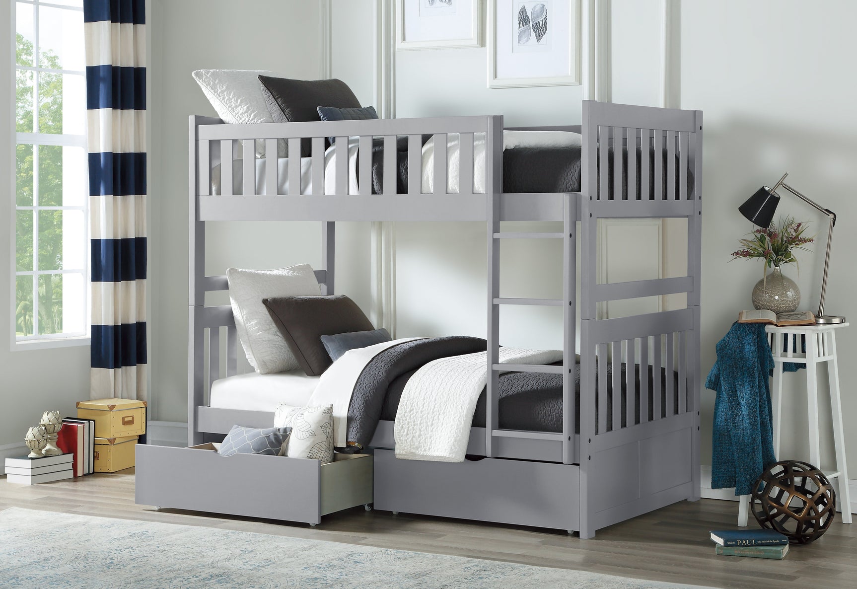 Orion Gray Twin/Twin Bunk Bed With Storage Boxes - Ornate Home