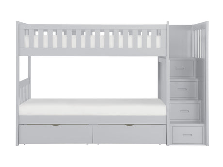 Orion Gray Twin/Twin Step Bunk Bed With Storage Boxes - Ornate Home