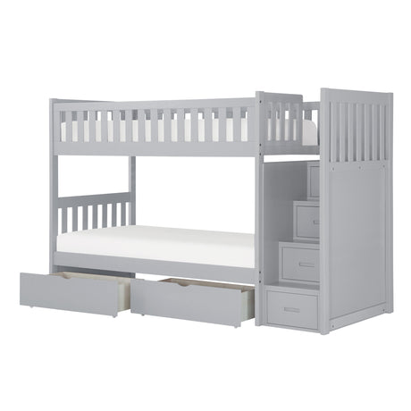 Orion Gray Twin/Twin Step Bunk Bed With Storage Boxes - Ornate Home
