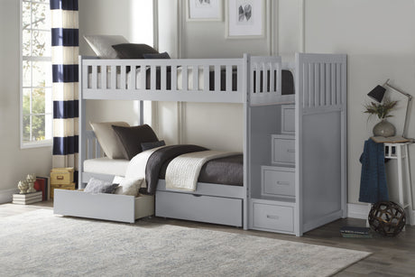 Orion Gray Twin/Twin Step Bunk Bed With Storage Boxes - Ornate Home