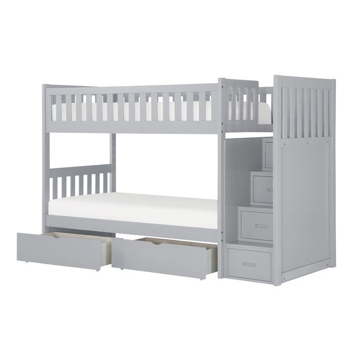 Orion Gray Twin/Twin Step Bunk Bed With Storage Boxes - Ornate Home