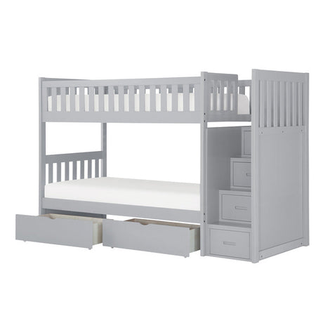 Orion Gray Twin/Twin Step Bunk Bed With Storage Boxes - Ornate Home