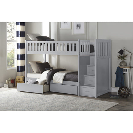 Orion Gray Twin/Twin Step Bunk Bed With Storage Boxes - Ornate Home
