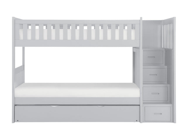 Orion Gray Twin/Twin Step Bunk Bed with Twin Trundle - Ornate Home
