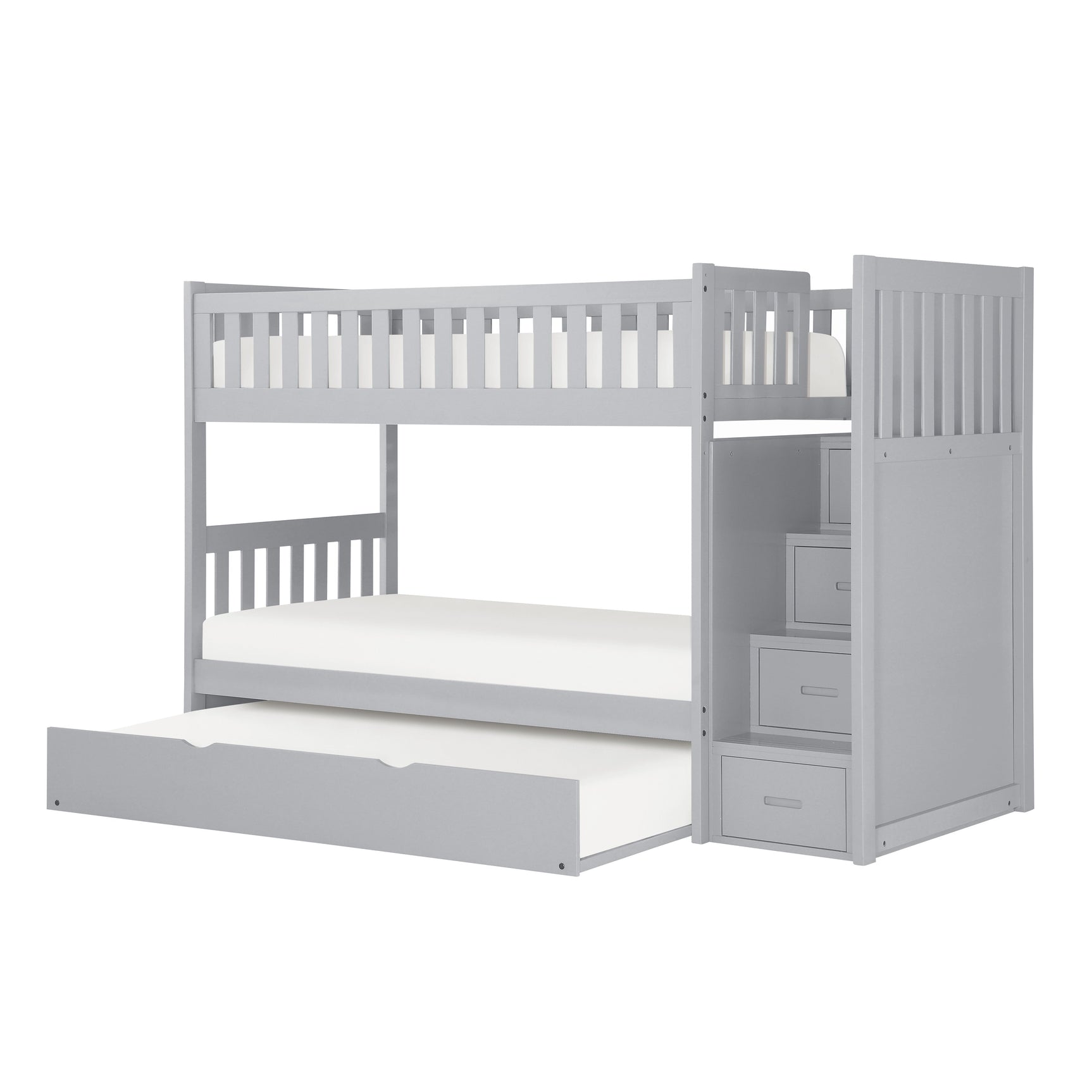 Orion Gray Twin/Twin Step Bunk Bed with Twin Trundle - Ornate Home