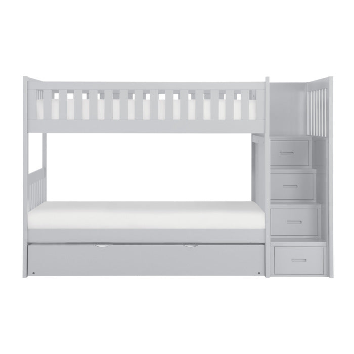 Orion Gray Twin/Twin Step Bunk Bed with Twin Trundle - Ornate Home