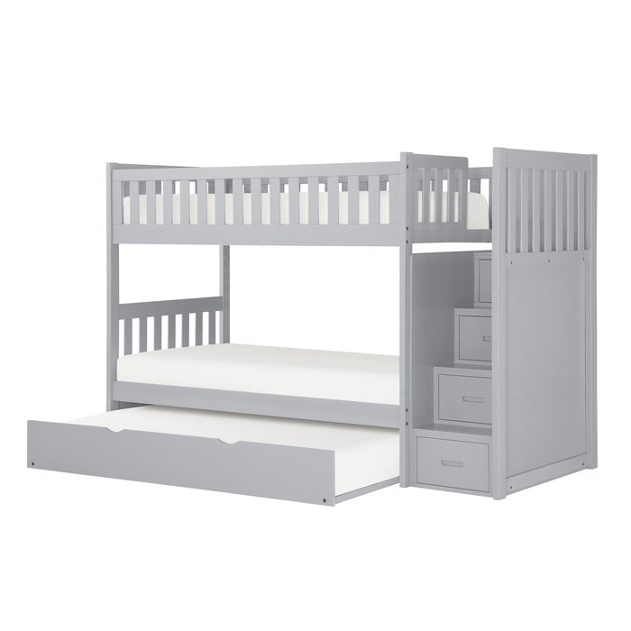 Orion Gray Twin/Twin Step Bunk Bed with Twin Trundle - Ornate Home