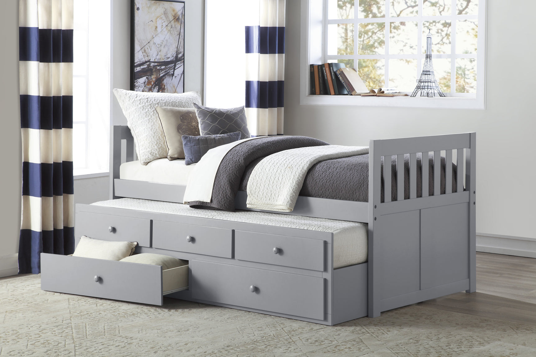 Orion Gray Twin/Twin Trundle Bed - Ornate Home