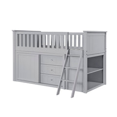 Orion Silver Low Loft Bunk With Bookcase And 2 Dressers - Ornate Home