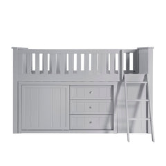 Orion Silver Low Loft Bunk With Bookcase And 2 Dressers - Ornate Home