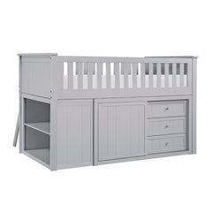 Orion Silver Low Loft Bunk With Bookcase And 2 Dressers - Ornate Home