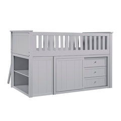 Orion Silver Low Loft Bunk With Bookcase And 2 Dressers - Ornate Home
