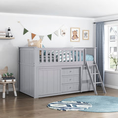 Orion Silver Low Loft Bunk With Bookcase And 2 Dressers - Ornate Home
